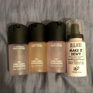 3 mini Mac Fix+ and Milani dewy spray